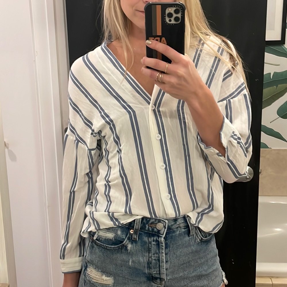 Boohoo button down striped top